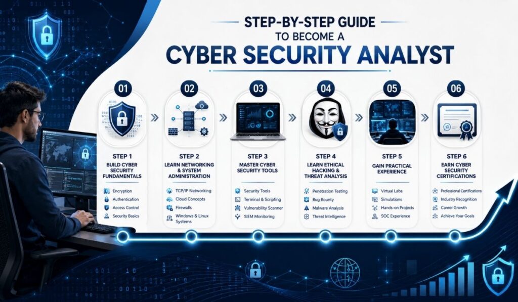 Steps by step guide to become a cyber security analyst